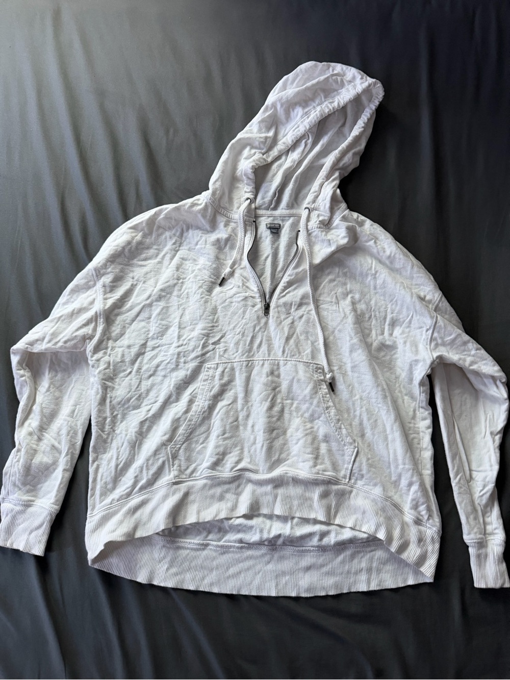 aerie White Hooded Pullover Sweatshirt with Front Pocket